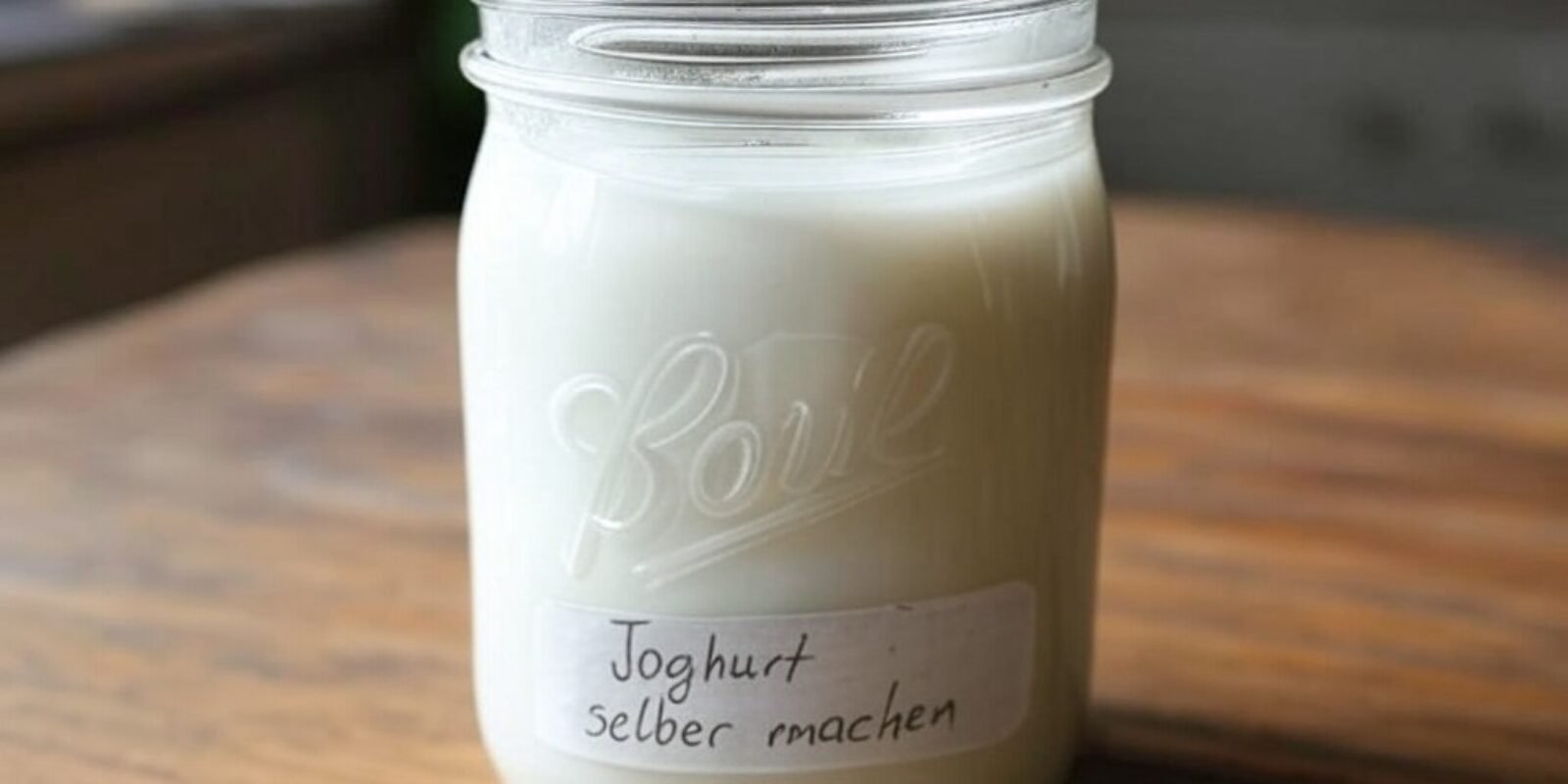 Joghurt selber machen: Joghurt im Glas auf einem Holztisch